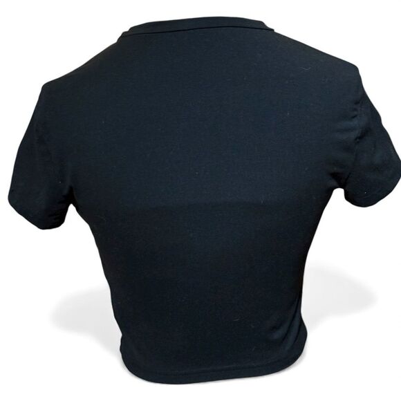 SHEIN Y2K Cropped Short Sleeve Top Graphic Heart Wings Flowers Black White S - Picture 2 of 8